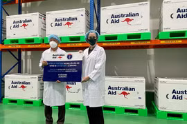 Bộ Y tế đã tiếp nhận 403.000 liều vaccine phòng COVID-19 AstraZeneca do Chính phủ Australia tặng Việt Nam. (Ảnh: PV/Vietnam+)