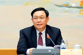 Chủ tịch Quốc hội Vương Đình Huệ, Đại biểu Quốc hội thành phố Hải Phòng phát biểu ý kiến thảo luận tại tổ về dự án Luật Kinh doanh bảo hiểm (sửa đổi). (Ảnh: Doãn Tấn/TTXVN)