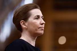 Thủ tướng Đan Mạch Mette Frederiksen trong một cuộc họp báo ở Brussels (Bỉ) ngày 18/4/2024. (Ảnh: AFP/TTXVN)