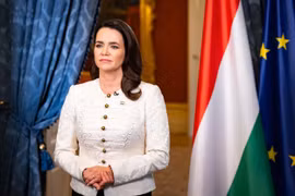 Tổng thống Hungary Katalin Novak tuyên bố từ chức tại Phủ Tổng thống ở Budapest, ngày 10/2/2024. (Ảnh: AFP/TTXVN)