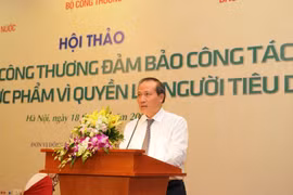 Lãnh đạo Bộ Công Thương phát biểu tại Hội thảo: Ngành công thương đảm bảo công tác An toàn thực phẩm vì quyền lợi người tiêu dùng. (Ảnh: Đức Duy/Vietnam+) 