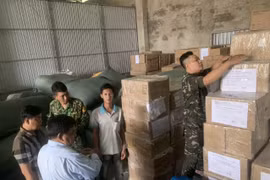 Lực lượng chức năng tỉnh An Giang kiểm tra hàng hóa. (Ảnh: PV/Vietnam+)