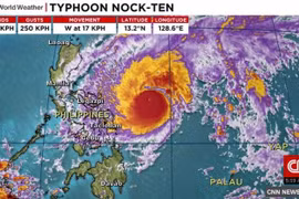Đường đi của cơn bão Nock-Ten. (Nguồn: CNN)