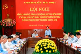 Trưởng ban Tuyên giáo Trung ương Võ Văn Thưởng phát biểu tại buổi làm việc. (Nguồn: hanoi.gov.vn)