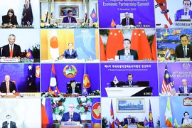 Hội nghị Cấp cao Hiệp định Đối tác Kinh tế Toàn diện Khu vực (RCEP) lần thứ 4 theo hình thức trực tuyến (Ảnh: Vietnam+)