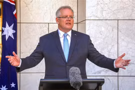 Thủ tướng Australia Scott Morrison phát biểu tại Canberra. (Ảnh: AFP/TTXVN)