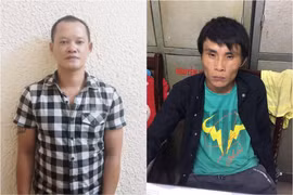 Hai đối tượng Tân và Lâm tại cơ quan cảnh sát điều tra. (Ảnh: PV/Vietnam+)