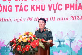 Đại tướng Lương Cường, Ủy viên Bộ Chính trị, Chủ nhiệm Tổng cục Chính trị Quân đội Nhân dân Việt Nam, chủ trì buổi gặp mặt. (Ảnh: Xuân Khu/TTXVN)