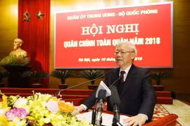 Tổng Bí thư, Chủ tịch nước Nguyễn Phú Trọng, Bí thư Quân ủy Trung ương phát biểu chỉ đạo Hội nghị. (Ảnh: Trí Dũng/TTXVN)