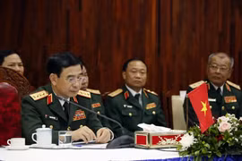 Bộ trưởng Bộ Quốc phòng Phan Văn Giang tại cuộc gặp thường niên giữa Bộ trưởng Bộ Quốc phòng ba nước Việt Nam-Lào-Campuchia. (Ảnh: Phạm Kiên/TTXVN)