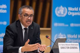 Tổng Giám đốc Tổ chức Y tế Thế giới (WHO) Tedros Adhanom Ghebreyesus tại cuộc họp báo ở Geneva, Thụy Sĩ, ngày 12/2. (Ảnh: AFP/TTXVN)