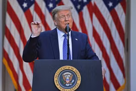 Tổng thống Mỹ Donald Trump tại cuộc họp báo ở Washington, DC. (Ảnh: AFP/TTXVN)
