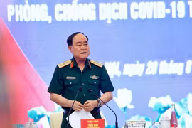 Thượng tướng Trần Đơn, Thứ trưởng Bộ Quốc phòng, Trưởng Ban Chỉ đạo Bộ Quốc phòng, chủ trì cuộc họp. (Ảnh: Dương Giang/TTXVN)