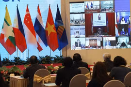 Phiên họp toàn thể đầu tiên bằng hình thức trực tuyến trong khuôn khổ AIPA 41. (Ảnh: Văn Điệp/TTXVN)