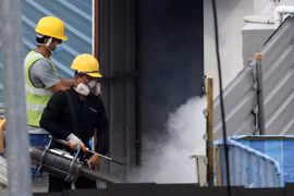 Phun thuốc diệt muỗi phòng bệnh sốt xuất huyết. (Ảnh: AFP/TTXVN)