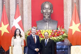 Chủ tịch nước Nguyễn Xuân Phúc tiếp Thái tử kế vị Đan Mạch Frederik và Công nương Phu nhân Mary Elizabeth. (Ảnh: Thống Nhất/TTXVN)