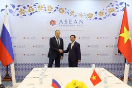 Bộ trưởng Ngoại giao Bùi Thanh Sơn và Ngoại trưởng Nga Sergei Lavrov. (Ảnh: TTXVN phát)