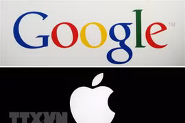 Biểu tượng Google và Apple. (Ảnh: AFP/TTXVN)