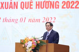 Thủ tướng Phạm Minh Chính phát biểu tại buổi gặp mặt kiều bào dự Xuân quê hương năm 2022. (Ảnh: Dương Giang/TTXVN)