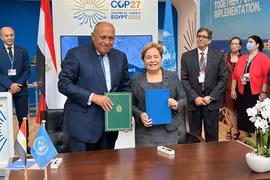 Ngoại trưởng Ai Cập Sameh Shoukry (giữa-bên trái). (Nguồn: dailynewsegypt.com) 