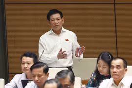Bộ trưởng Bộ Tài chính Hồ Đức Phớc cùng tham gia trả lời chất vấn, giải trình về những vấn đề có liên quan. (Ảnh: Doãn Tấn/TTXVN) 