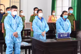 Các đối tượng nghe tòa tuyên án. (Ảnh: Công Phong/TTXVN)