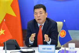 Đại sứ Vũ Hồ, Quyền Trưởng SOM ASEAN Việt Nam phát biểu tại Đối thoại ASEAN-New Zealand lần thứ 29 theo hình thức trực tuyến. (Nguồn: Baoquocte)