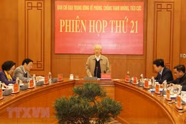 Tổng Bí thư Nguyễn Phú Trọng phát biểu kết luận Phiên họp thứ 21. (Ảnh: Trí Dũng/TTXVN) 