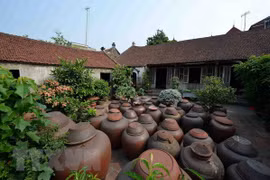 Sân nhà cổ trong Di tích làng cổ Đường Lâm. (Ảnh: Thanh Hà/TTXVN)