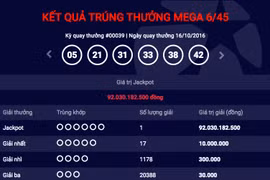 Trang web của Vietlott đã xác nhận có 1 trường hợp trúng giải đặc biệt hơn 92 tỷ đồng. (Ảnh: Vietlott)