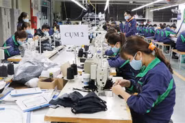 Một góc dây chuyền sản xuất khẩu trang kháng khuẩn của Công ty cổ phần đầu tư và thương mại TNG. (Ảnh: Hoàng Nguyên/TTXVN)