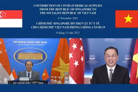 Thứ trưởng Bộ Ngoại giao Nguyễn Quốc Dũng và Bí thư thường trực Bộ Ngoại giao Singapore Chee Wee Kiong đồng chủ trì Kỳ họp lần thứ 14 Tham khảo chính trị Việt Nam-Singapore theo hình thức trực tuyến. (Ảnh: TTXVN)