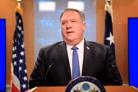 Ngoại trưởng Mỹ Mike Pompeo tại cuộc họp báo ở Washington, DC, Mỹ. (Ảnh: THX/TTXVN)