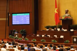 Quốc hội biểu quyết thông qua Nghị quyết về Chương trình xây dựng luật, pháp lệnh năm 2021, điều chỉnh Chương trình xây dựng luật, pháp lệnh năm 2020 với tỷ lệ 95,24% số đại biểu tán thành. (Ảnh: Trọng Đức/TTXVN)