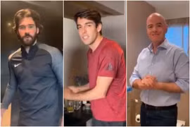 (Từ trái sang) Thủ môn Alisson Becker của Liverpool, tiền vệ người Brazil đã nghỉ hưu Kaka và giám đốc FIFA Gianni Infantino tham gia chiến dịch #SafeHands trên phương tiện truyền thông xã hội. (Nguồn: straitstimes.com)
