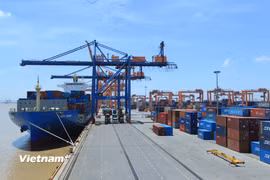 Vận chuyển hàng hóa tại Cảng phía Bắc. (Ảnh: Đức Duy/Vietnam+)