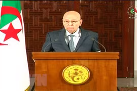 Tổng thống tạm quyền Algeria Abdelkader Bensalah trong bài phát biểu ngày 15/9/2019. (Ảnh: AFP/TTXVN)