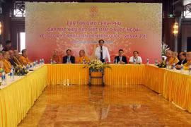 Trưởng Ban Tôn giáo Chính phủ Vũ Chiến Thắng phát biểu tại buổi gặp mặt kiều bào Việt Nam ở nước ngoài. (Ảnh: Nguyễn Dân/TTXVN) 