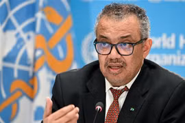 Tổng giám đốc Tổ chức Y tế thế giới (WHO), ông Tedros Adhanom Ghebreyesus phát biểu tại Geneva, Thụy Sĩ. (Ảnh: AFP/TTXVN)