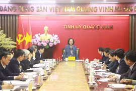 Trưởng Ban Tổ chức Trung ương Trương Thị Mai phát biểu kết luận buổi làm việc với tập thể Ban Thường vụ Tỉnh ủy Quảng Ninh. (Ảnh: TTXVN phát)