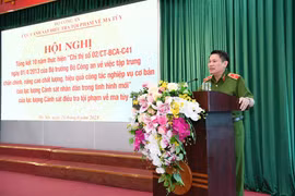 Thiếu tướng Nguyễn Văn Viện phát biểu khai mạc Hội nghị. (Nguồn: Bộ Công an)