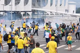 Ngày 8/1/2023, những người ủng hộ cựu Tổng thống Brazil Jair Bolsonaro đã xông vào trụ sở Quốc hội, Tòa án Tối cao và Dinh Tổng thống để gây rối. (Ảnh: AFP/TTXVN)
