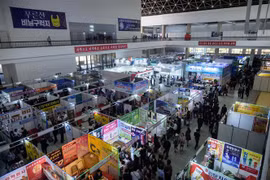 Các gian hàng tại hội chợ thương mại ở Bình Nhưỡng, Triều Tiên, ngày 20/5/2019. (Ảnh: AFP/ TTXVN)