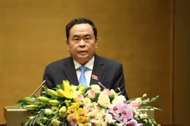 Chủ tịch Ủy ban Trung ương Mặt trận Tổ quốc Việt Nam Trần Thanh Mẫn trình bày Báo cáo tổng hợp ý kiến, kiến nghị của cử tri và Nhân dân gửi đến Kỳ họp thứ Tám, Quốc hội khóa XIV. (Ảnh: Dương Giang/TTXVN)