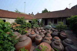 Sân nhà cổ trong Di tích làng cổ Đường Lâm. (Ảnh: Thanh Hà/TTXVN)