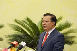 Ông Đinh Tiến Dũng, Ủy viên Bộ Chính trị, Bí thư Thành ủy Hà Nội, phát biểu. (Ảnh: Nguyễn Điệp/TTXVN) 
