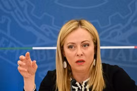Thủ tướng Giorgia Meloni tại cuộc họp báo ở Rome, Italy. (Ảnh: AFP/TTXVN)