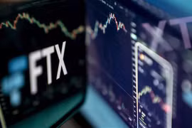 Biểu tượng của sàn giao dịch tiền kỹ thuật số FTX trên màn hình máy tính. (Ảnh: AFP/TTXVN)