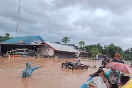 Nhiều bản thuộc huyện Khounkham bị ngập sâu. (Ảnh: TTXVN phát)