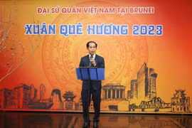 Đại sứ Việt Nam tại Brunei phát biểu tại Tết Cộng đồng-Xuân Quê hương 2023. (Ảnh: Mạnh Tuân/TTXVN)